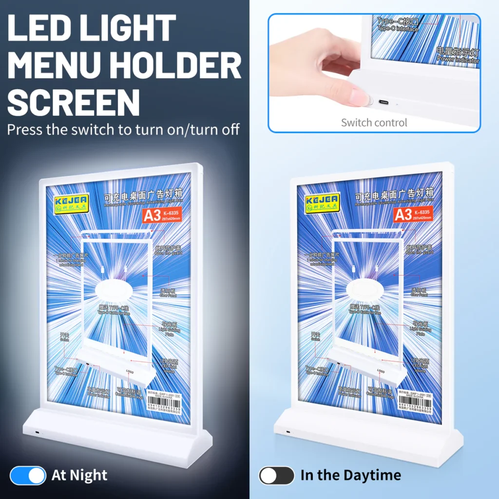 Home rechargeablea4double sidedmenustandbarslimledadvertisinglightbox 5
