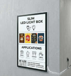 premium b1 led slim light box | ultra thin clip on poster frame